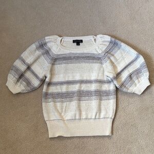 Ann Taylor Cream and Gray Striped Sweater